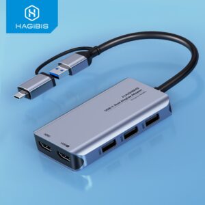 Hagibis USB C/USB 3.0 to Dual HDMI-compatible Adapter for M1 MacBook Pro/Air USB hub 4K Dual Monitor Display docking station