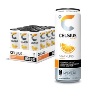 CELSIUS Sparkling Orange, Functional Essential Energy Drink 12 Fl Oz (Pack of 12)  Bottled Iced Tea Drinks : Grocery & Gourmet Food