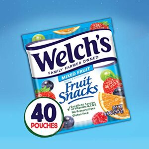 Welch’s Fruit Snacks, Mixed Fruit, Gluten Free, Bulk Pack, 0.9 oz Individual Single Serve Bags 40 Count (Pack of 1)  Grocery & Gourmet Food