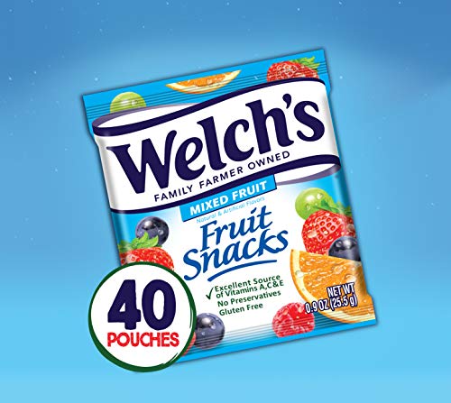 Welch’s Fruit Snacks, Mixed Fruit, Gluten Free, Bulk Pack, 0.9 oz Individual Single Serve Bags 40 Count (Pack of 1)  Grocery & Gourmet Food