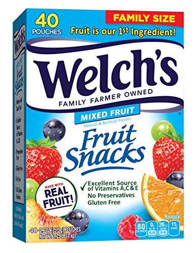 Welch’s Fruit Snacks, Mixed Fruit, Gluten Free, Bulk Pack, 0.9 oz Individual Single Serve Bags 40 Count (Pack of 1)  Grocery & Gourmet Food