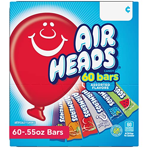 Airheads Candy Bars, Variety Bulk Box, Chewy Full Size Fruit Taffy, Gifts, Holiday, Parties, Concessions, Pantry, Non Melting, Party, 60 Individually Wrapped Full Size Bars  Taffy Candy : Grocery & Gourmet Food